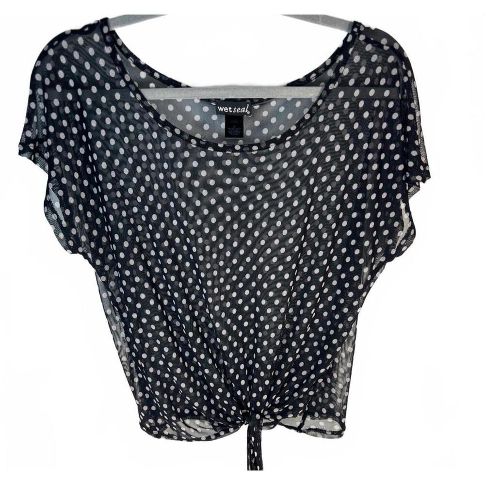 Vintage Wet Seal Sheer Polka Dot Tie-Front Crop Top | Y2K Indie Sleaze | Size M